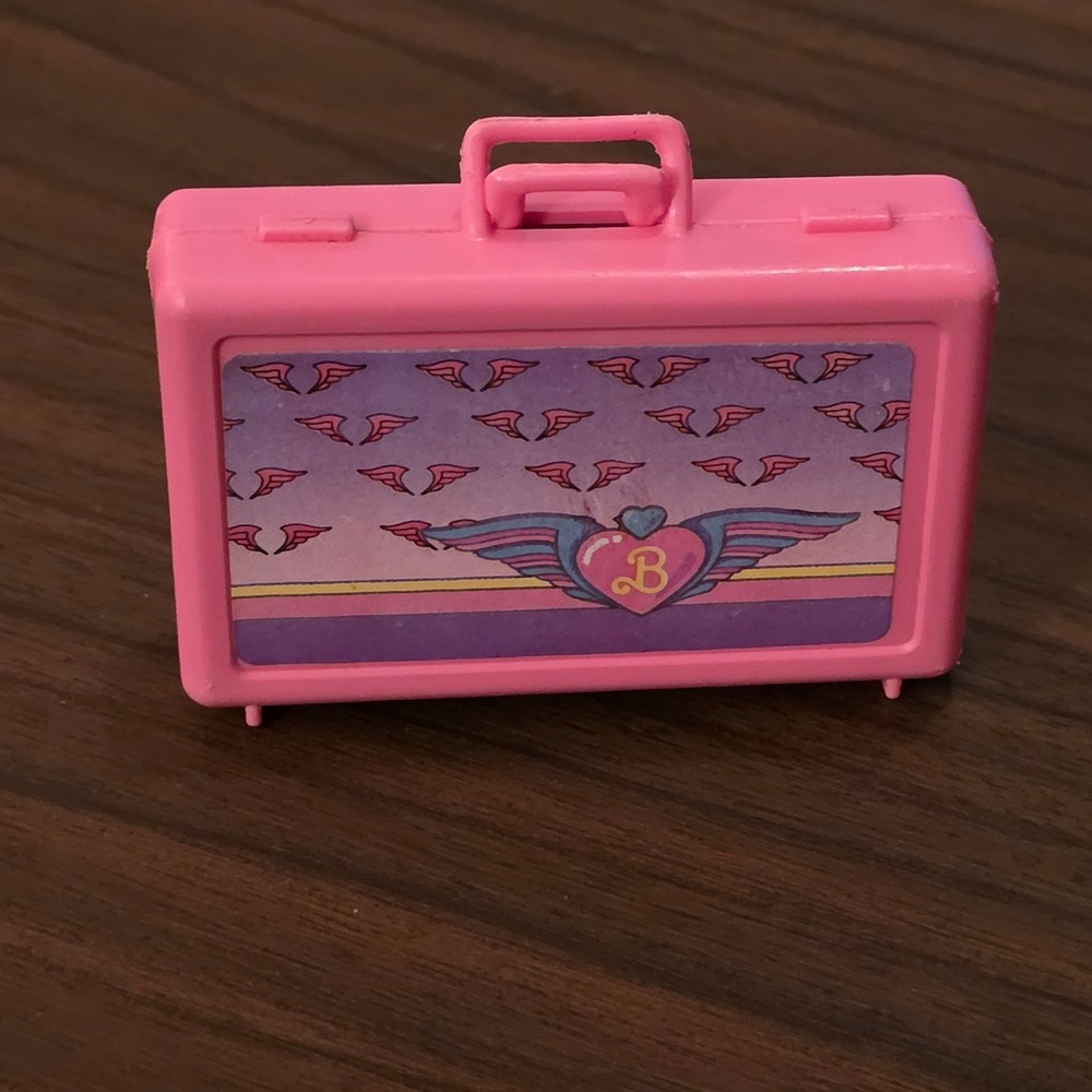 Vintage Pink Doll Suitcase Winged Heart B Logo Miniature Luggage 7929-2029